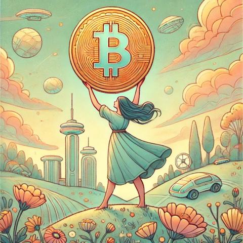 Woman holding bitcoin